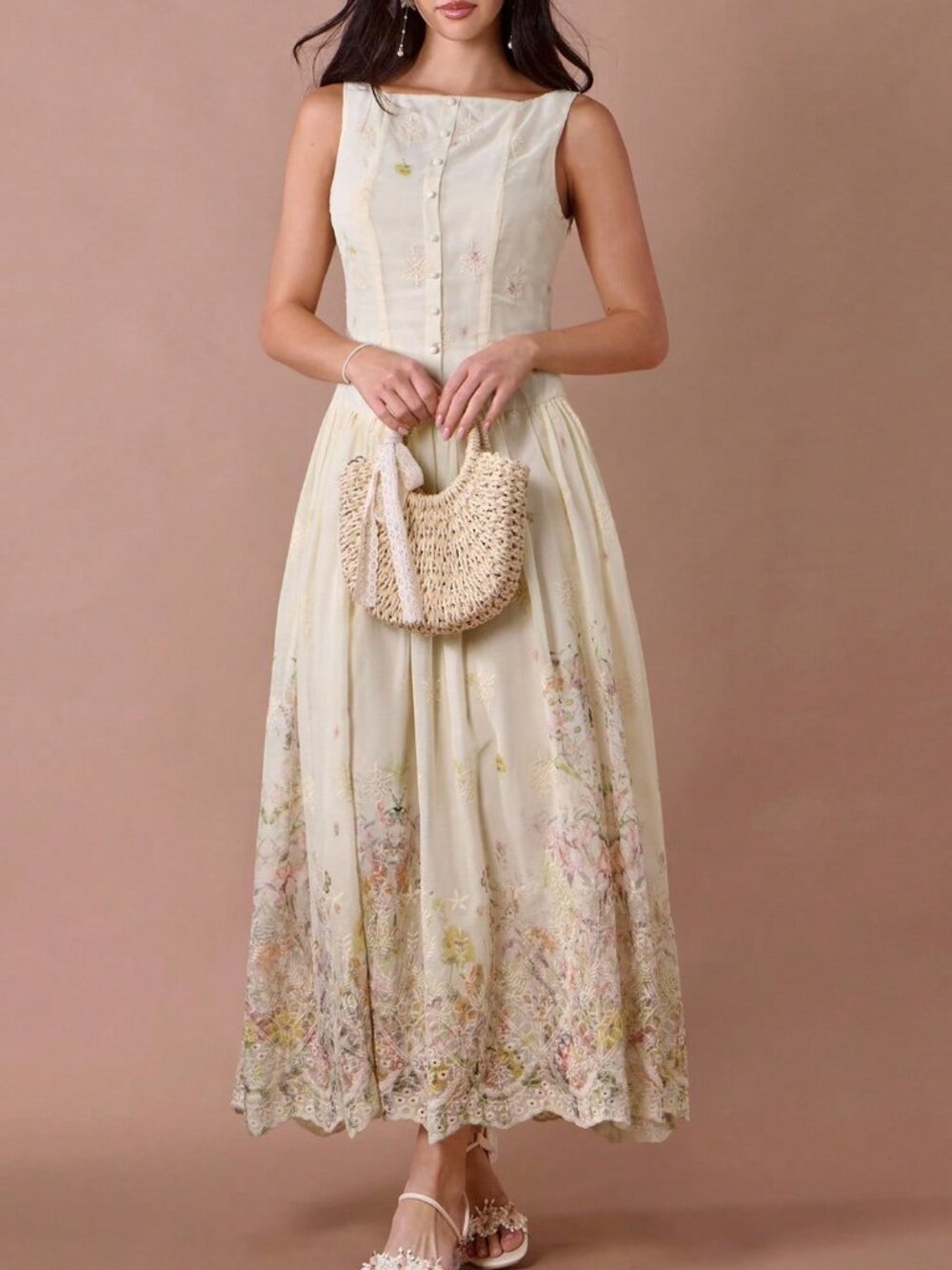 Multicolor Romantic Women's Elegant Floral Print Long Dress - Picture 5 of 7